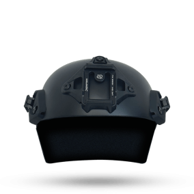 Tactical Bump Helmet Black with Rails and Shroud Front View Slate Solutions